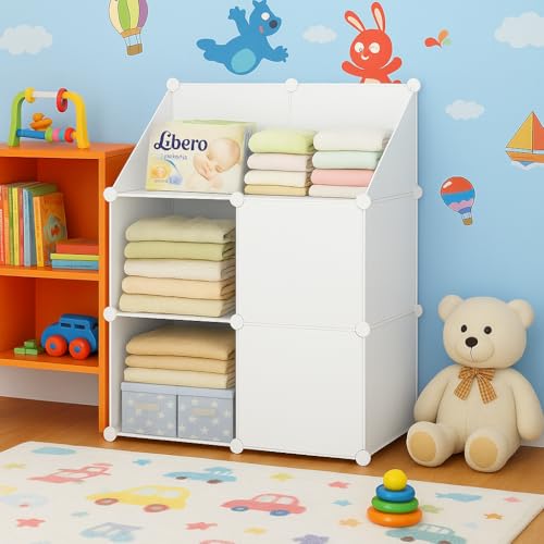 Image of Mevigo Plastic Wardrobe for Kids and Baby-Cupboard for Clothes, Almirah for Clothes, Baby Collapsible Wardrobe, Multi-Purpose Kids Storage Rack for Home Books,Toy,Living Room (White-HF2, 4+2- Door)