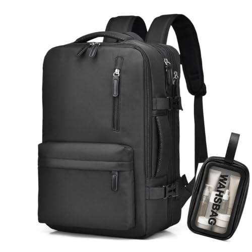 Treer Mochila de Viaje Cabina 44x30x16cm para Ryanair Vueling Wizz Air – Equipaje de Mano Ligero Impermeable con Compartimento Portátil 16' y Puerto USB para Hombre Mujer (Negro)