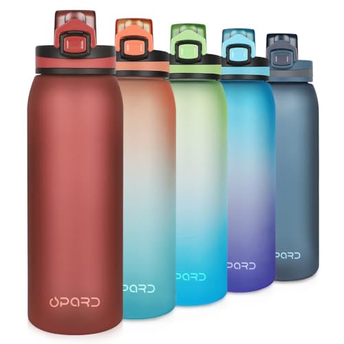 Opard Sports Water Bottle, 900ml BPA Free Non-Toxic Tritan Plastic Drinking Bottle with Leak Proof Flip Top Lid for Gym Yoga Fitness Camping