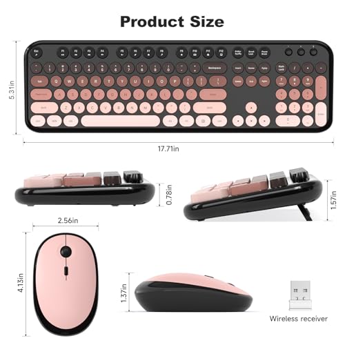 Image of Atelus Wireless Keyboard and Mouse Combo, Typewriter Full Size Retro Keyboard with Number Pad, Ergonomic Design for Windows 7 8 10 11 PC Laptop Desktop, Home and Office Use