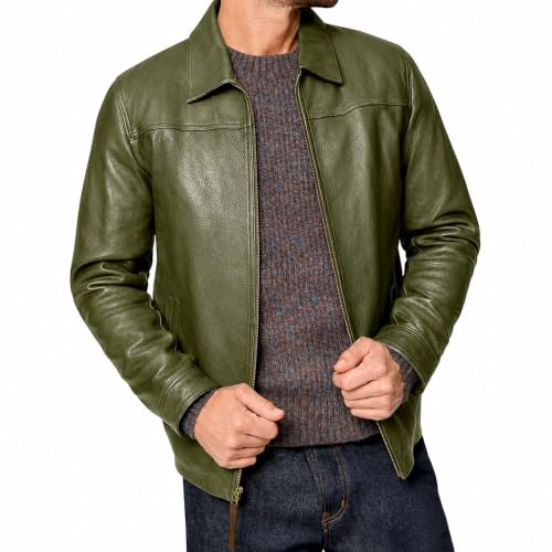 Image of Isaac & David Chicago Men's New Black /Brown Lambskin Leather Classic Open Bottom Jacket Motorcycle Vintage Racing Jacket