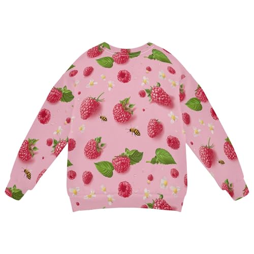 JUNZAN Fresh Raspberries Fruit Pink Big Boys Hoodie Sweatshirt Fleece Sweatshirts for Boys Camping 4T2
