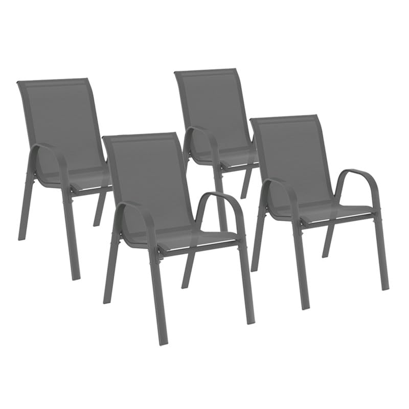 IDMarket LYMA - Juego de 4 sillas de jardín apilables de metal y textileno, color gris