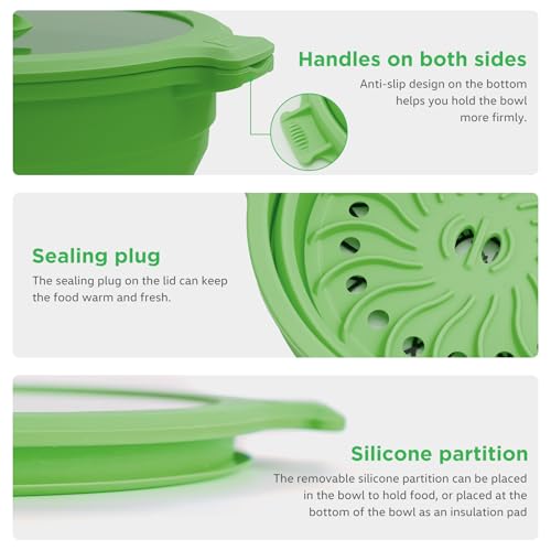 image for MORSNE Collapsible Silicone Bowls with Lids for Camping, Microwave, Tr