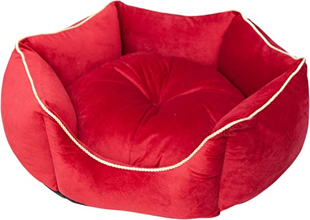 Image of PetLux Pet Smile Super Soft Reversible Bed for Indoor Cats and Dogs, Round Sofa Basket with Pillow for Puppy and Kitty (S, Red)