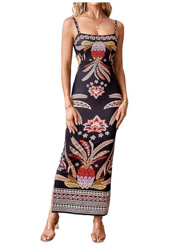 Image of Floerns Women's Tropical Bow Tie Back Long Dress Sleeveless Maxi Dress