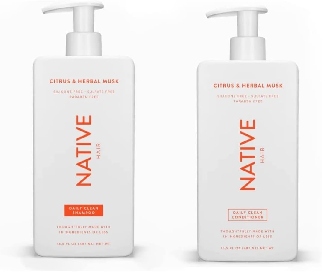Citrus Herbal Musk Shampoo and Conditioner Set - Sulfate, Paraben, Dye Free, 16.5 oz (2 units, 33 Fl Oz) - Daily Cleansing, Moisturizing, Revitalizing, Strengthening Benefits for Hair