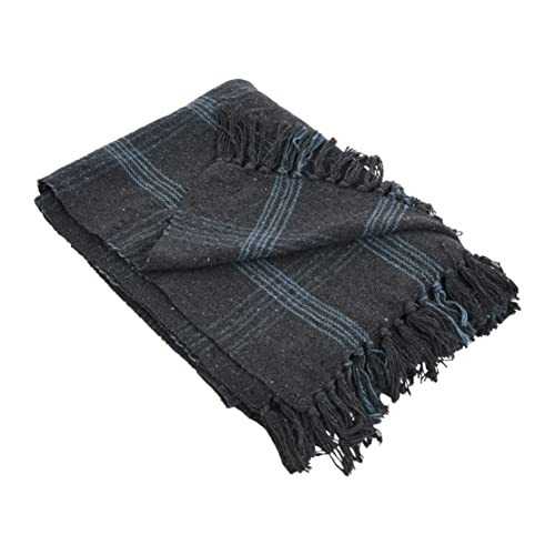 Creative Co-Op Recycled Cotton Blend Throw Blanket with Fringe Grey Plaid