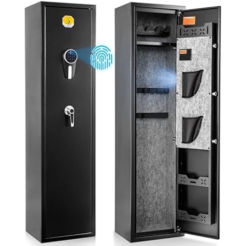 BlackSmith 6 Rifle Gun Safe for Home Rifle and Pistols Long Gun Safe 0.1s Quick Access Biometric Rifle Safe Fingerprint Gun Cabinet Keypad with Door Panel Organizer Dual Alarm Password Memory Function Cover