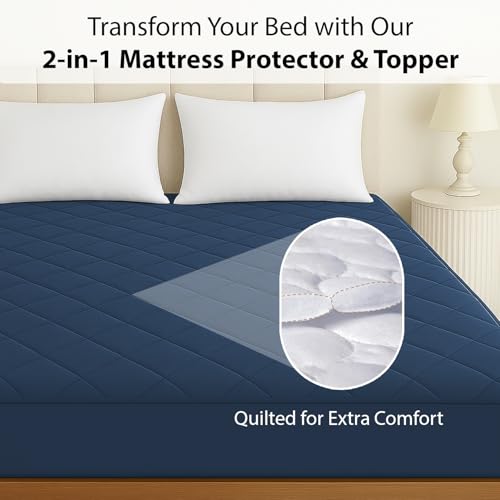 Image of Homestan 100% Waterproof Cotton Quilted Mattress Protector Single Bed, Elastic Fitted Bed Mattress Cover Protects from Dust & Mites (72x36 inches, Navy)