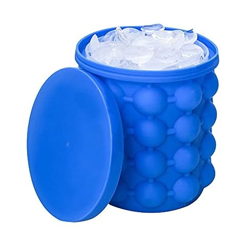 Silicone Ice Maker, Blue Large Silicone Ice Bucket, 2 in 1 Ice Cube Maker, Quick Cooling Ice Bucket Ice Cube Storage Bucket Ice Cube Making Mold for Party, Match, Picnic, Coctail Cover