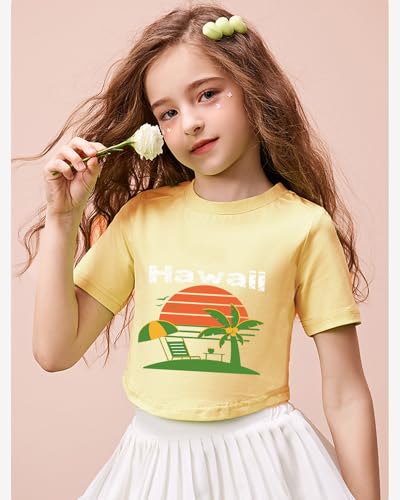 Image of DDSOL Girls Crop Tops Summer Palm Tree Sunset Beach Shirt Hawaii Short Sleeve Tropical Tshirts for Teen Girl 6-14 Years