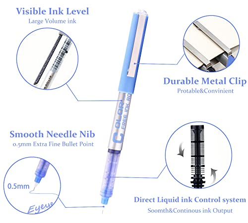 Eyeye 159 Liquid Ink Rollerball Pens Fine Point,16 Pack Colors 0.5Mm Needle Tip Extra Fine Rollering Pen,Free Ink Roller,Rolling Ball Point Writing Pens Bulk Rollerball Pens Ink Fine Tip Pens thumb #4