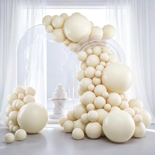Image of RUBFAC 129pcs Ivory white Balloons Different Sizes 18 12 10 5 Inch Latex Balloon Garland Arch for Party Decoration Birthday Gender Reveal Wedding Anniversary Baby Shower Party Supplies