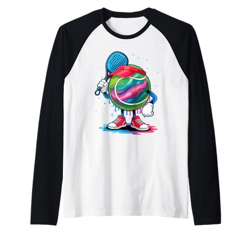 Colorful Galaxy Tennis Ball Padel Racket Fun Camiseta Manga Raglan