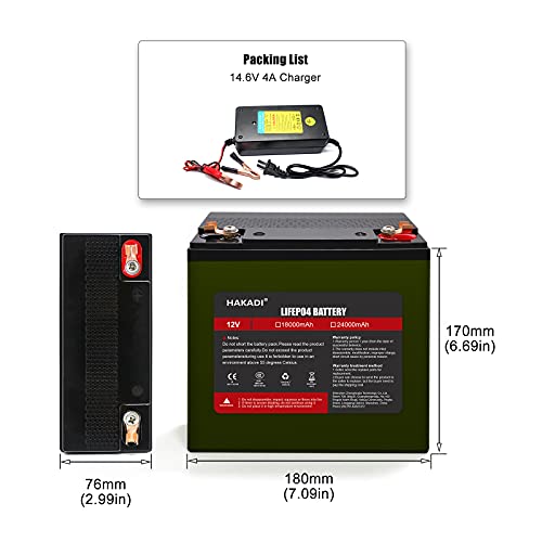 HAKADI 12V 24Ah Lifepo4-Batterij Oplaadbare Batterij Lithium-Ijzerfosfaatbatterij 3000+ Deep Cycle-Batterij Met Oplader… - Afbeelding 4