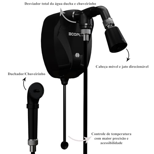 Ducha Chuveiro Elétrico Kdt Eco Plus 7500w 220V Chuveirinho Mangueira Preta