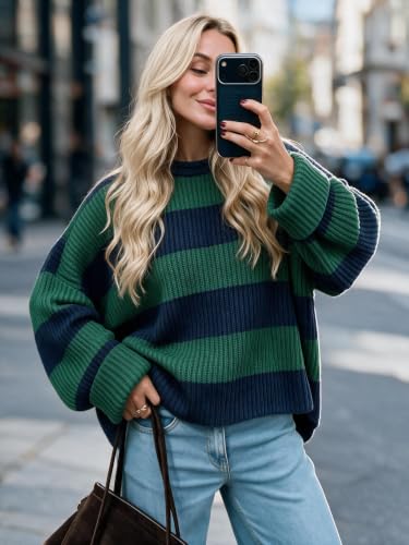 Image of Simier Fariry Womens Fall Winter Long Sleeve Oversized Striped Sweater