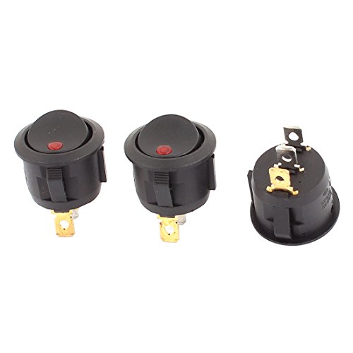 Aexit AC250V/6A 125V/10A Wall Switches Red LED Light SPST 20mm Dia ON-Off Round Rocker Dimmer Switches Switch 3Pcs