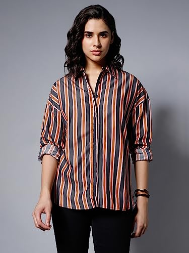 Image of High Star Women Oversized Striped Cotton Casual Shirt