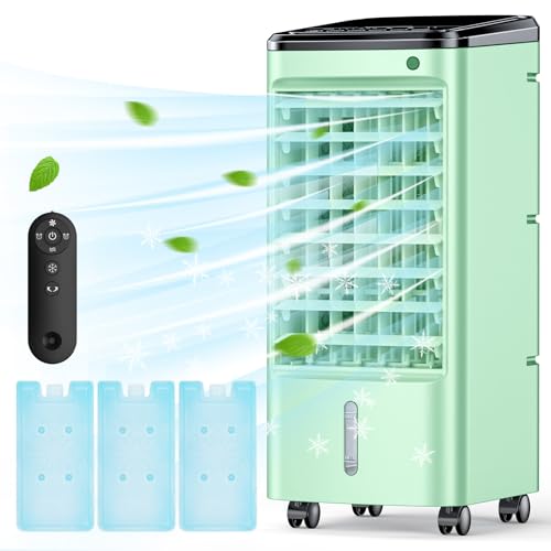 Image of Swamp Cooler Air Conditioner, 3-IN-1 Evaporative Air Cooler w / 4 Modes & 3 Speeds, 12H Timer & Remote & Dual Water Tank, 65 Oscillating Air Conditioner Portable for Room Bedroom Home