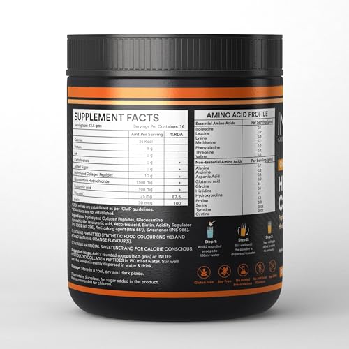 Image of INLIFE Japanese Hydrolyzed Collagen Peptides Powder Clinically Proven Ingredient, Type 1 & 3, Health Supplement for Men & Women (200g Orange)