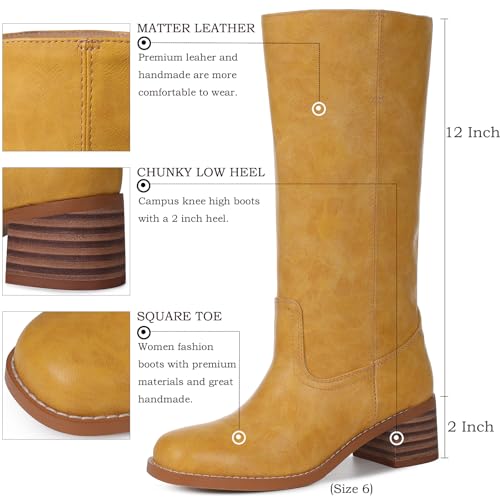 Women's Knee High Boots Wide Calf Chunky Block Heel Long Boot for Women Casual Square Toe Boots Low Heel Womens Boot Dressy Trendy3