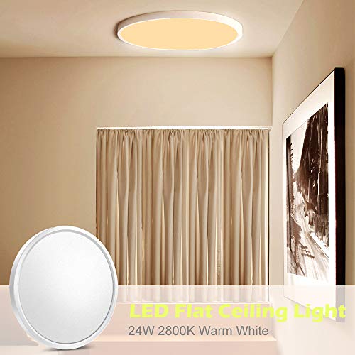 LightingWill 12 Inch LED Flush Mount Ceiling Light Fixture, 2800K Warm White, 3200LM, 24W, Flat Modern Round Lighting Fixture, 240W Equivalent White Ceiling Lamp for Kitchens, Bedrooms.etc.