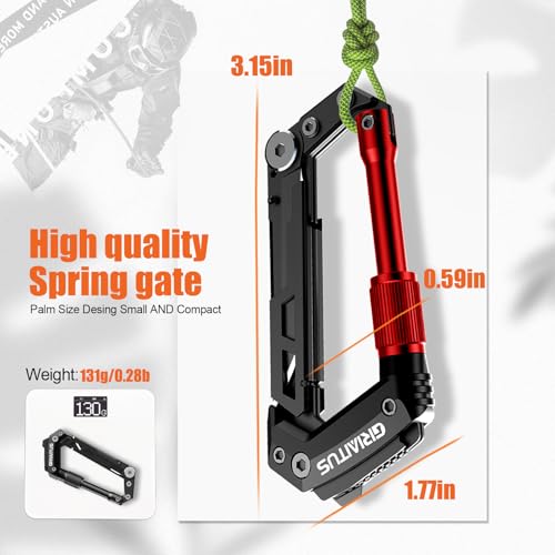 Image of Carabiner Multitool with Pocket Knives, EDC Carabiners, Serrated Knife, Rope Cutter, Screwdriver, Can Bottle Opener, Ruler, Keychain Knife for Camping Hiking, Gifts for Women (Red)