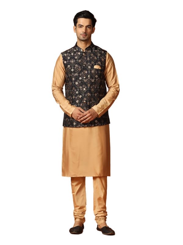 Tenue Kurta homme jacquard noir idéale pour les mariages et fêtes traditionnelles