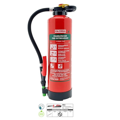 Gloria - SKE 6 PRO – Schaum Feuerlöscher - fluorfrei - 6 Liter – Für die Brandklassen A, B – inkl. Wandhalterung – inkl. Prüfplakette
