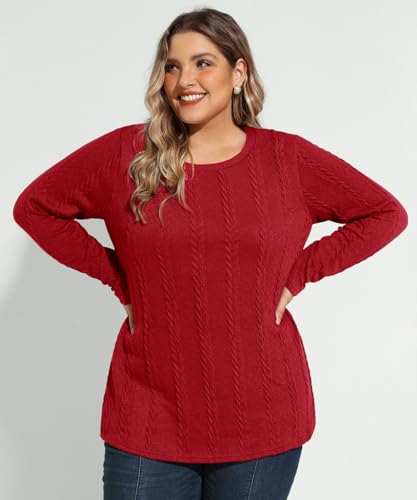 RITERA Plus Size Womens Tops Cable Knit Sweaters Casual Long Sleeve Lightweight Pullover Sweater Tops XL-5XL4