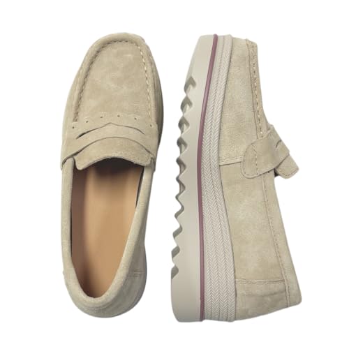 Image of Ruiatoo Women's Slip-On Platform Loafers Suede Wedge Mocs Low-Top Lightweight Casual Office, Travel, Daily Walking Shoes