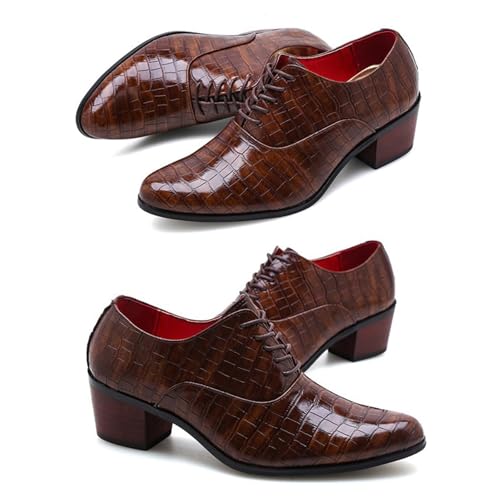 Men's Stone Pattern Chunky Heel Leather Dress Oxford Shoes Fashion Classic Pointed Toe Lace Up Low Top Business Formal Derby Shoes4