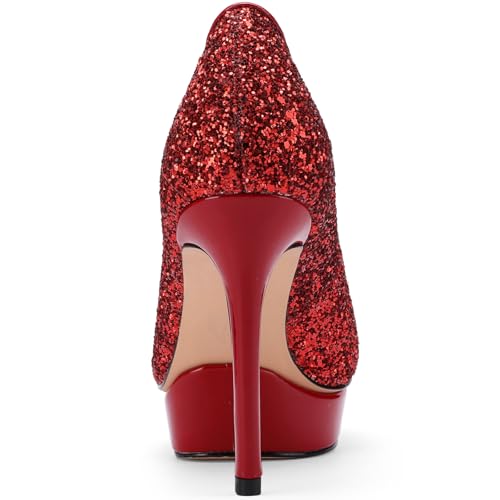 TDD Platform Heels for Women Glitter Crystal Rhinestone Stiletto Closed Toe Pumps Comfortable Dressy Wedding Elegantes Wide Comfortable Tacones 4 Inch High Heels3