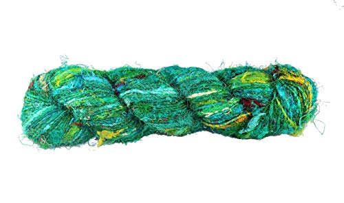 Knitsilk Premium Recycled Sari Silk Yarn - Ocean Of Green Worsted (50 Yards, 1 Skein) #TOP7