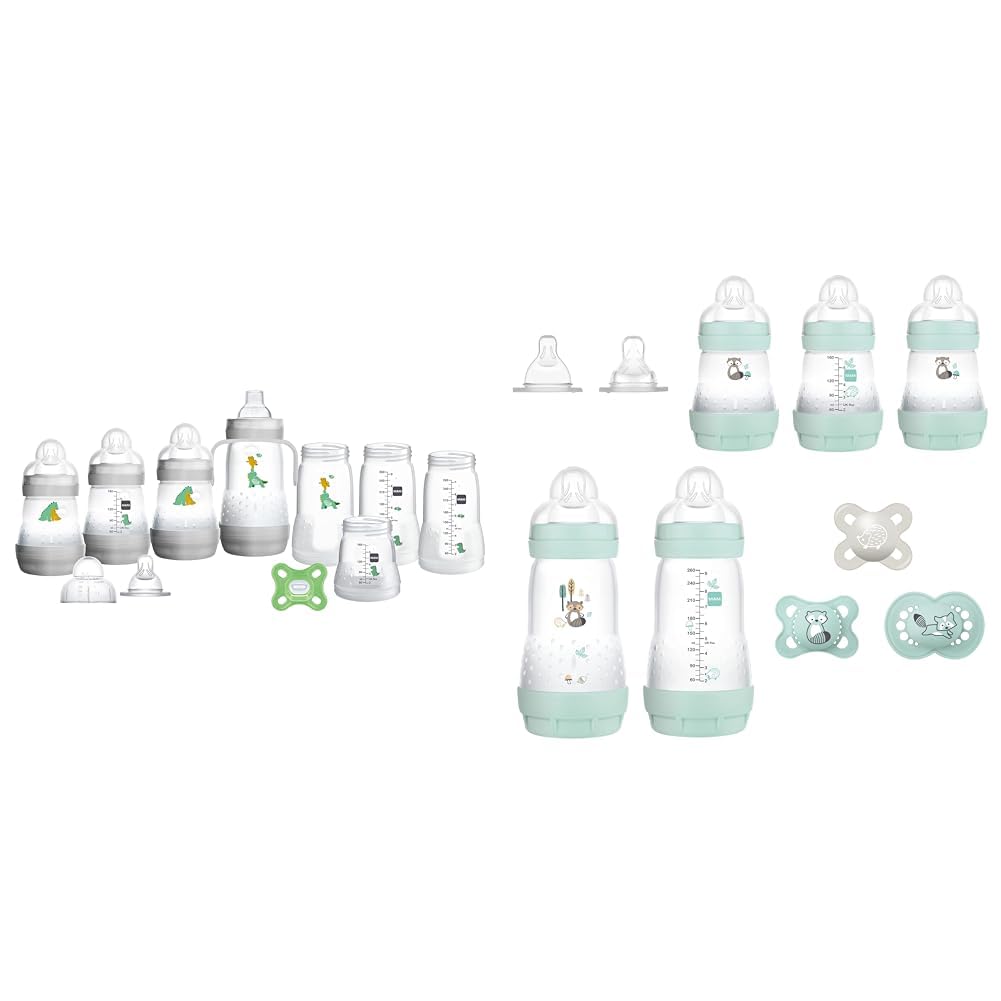 MAM Newborn Baby Bottle & Pacifier Gift Set, Anti-Colic Bottles with Slow & Medium Flow Nipples, Essential Items for 0-6 Months Babies