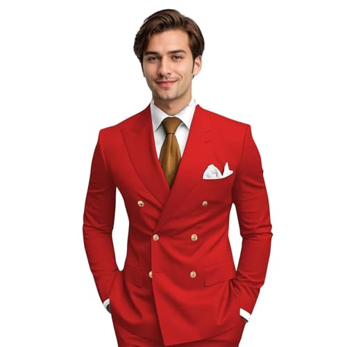 Men Formal Double Breasted Suit Set 2 Pieces Slim Fit Wedding Suit for Male Blazer Pants Prom Suits Set