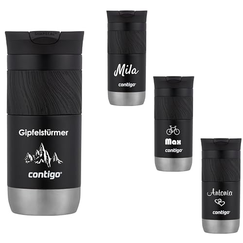 Contigo Taza térmica Byron 2.0 SNAPSEAL con grabado – Nombre acero inoxidable taza de viaje taza de café para llevar, a prueba de fugas, tapa Easy Clean sin BPA, 470 ml (Licorice)