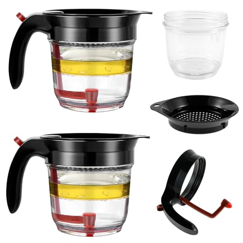 2 Pcs Fat Separator for Cooking, 4 Cups Plastic Oil Separator with Bottom Release Clear Gravy Grease Separator, Portable Soup Oil Separator Gravy Separator for Kitchen Home