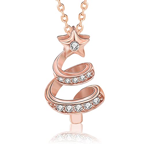Zuiaidess Damen Anhänger Halskette - Glücksstern-Weihnachtsbaum-Halskette, Herbst-Winter-Charme-Schmuck-Geschenk-Accessoires Japanische Koreanische Schlüsselbeinkette, Roségold, 40 cm + 5 cm Cover