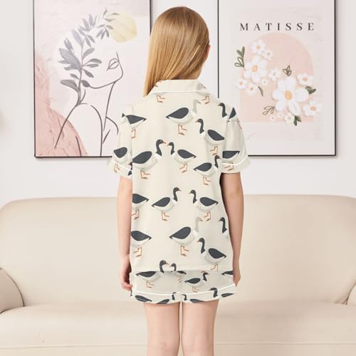 ALAZA Black Goose Duck Satin Pajamas Set Short Sleeve Button Down Sleepwear Summer Pjs 2 Piece4