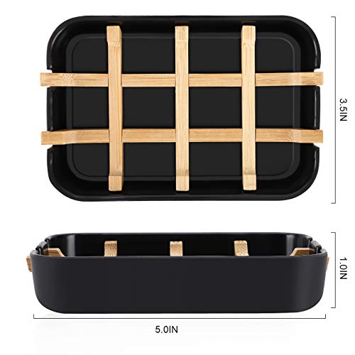 Fufengz Bamboo Wooden Soap Dishes for Shower with Drainage for Bathroom Bar Soap Holder Soap Holder Sink Deck Bathtub Shower Tray (One Pieces Black)