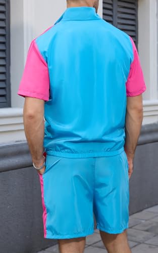 Yisfri Men's 80s 90s Outfit Vintage Windbreaker Jacket Track Suit Disco Outfits Workout Set4