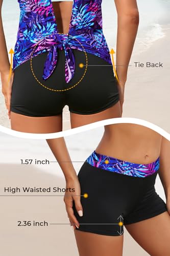Image of Aqua Eve 3 Piece Tankini Swimsuit for Women Tank Bathing Suit with Shorts Open Back Athletic Swimwear