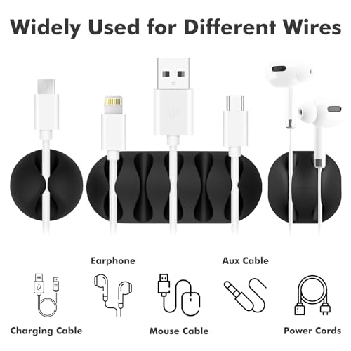 Cable Clips Cord Holder - 18 PCS Black Adhesive Phone Cord Organizer Charger Holder Cable Wire Management Clips Keeper for Nightstand, Desk, Office or Mouse - Image 4