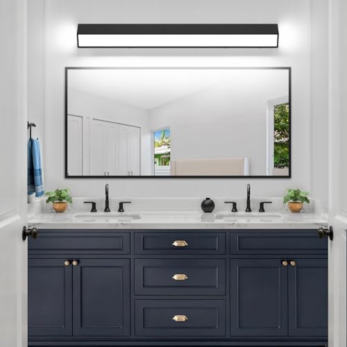 Image of LED Modern Bathroom Vanity Light Fixtures (40-Inch, 5CCT, Dimmable), Modern Acrylic Bathroom Wall Lighting Fixtures Over Mirror, Matte Black