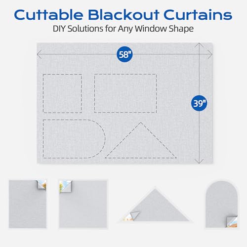 Image of Linen Blackout Curtains for Bedroom, 39 inch x 58 inch Portable Black Out Blinds with 20 Sets Hooks & Loops Strips for 100% Blackout Window Film, Temporary Black-Out Shades for Windows Cover Travel RV- Gray