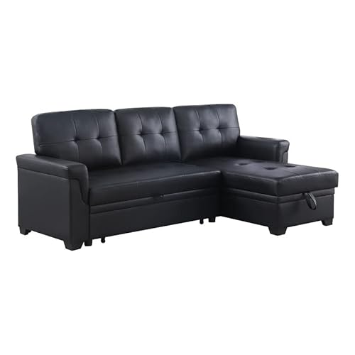 Lilola Home Lexi Black Vegan Leather Modern Reversible Sleeper Sectional Sofa With Storage Chaise #TOP3
