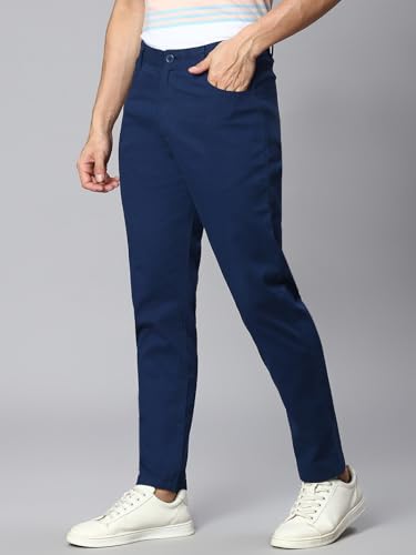Image of Hubberholme Men's Tapered Fit Cotton Trousers, Ankle Length Button Closure Chinos